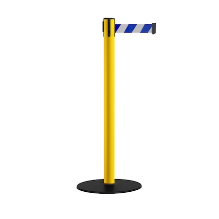 Montour Line Stanchion Belt Barrier Yellow Post Low Base 13ft. Blue/White Belt S400-YW-BWD-130